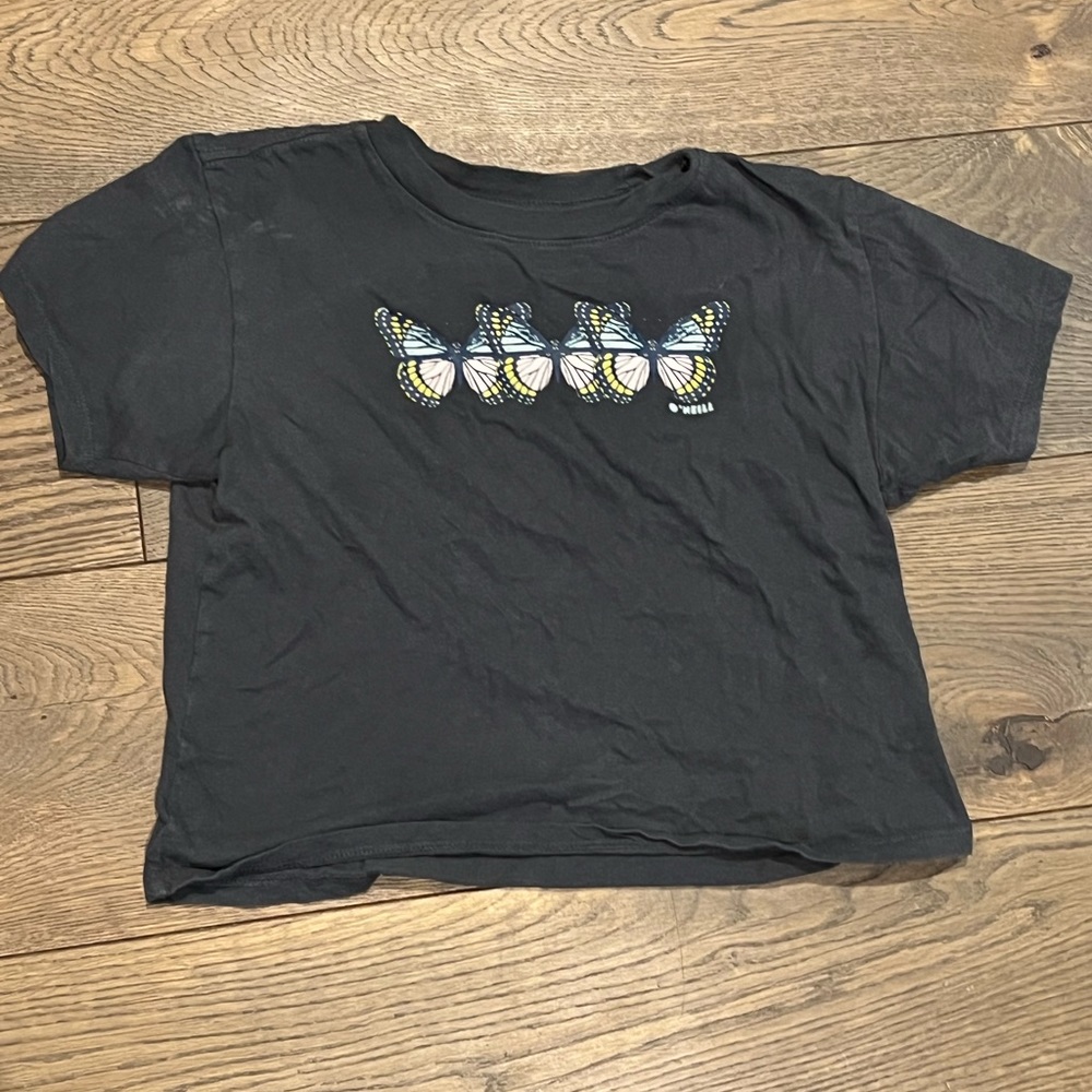 Black butterfly crop top